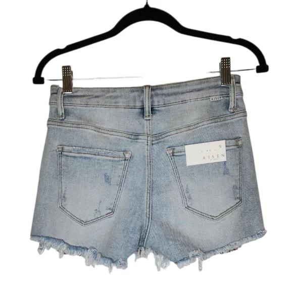 NEW Risen Kayden Distressed Denim Cut Off Shorts Pink Sequin Pockets Size Small - Picture 3 of 8